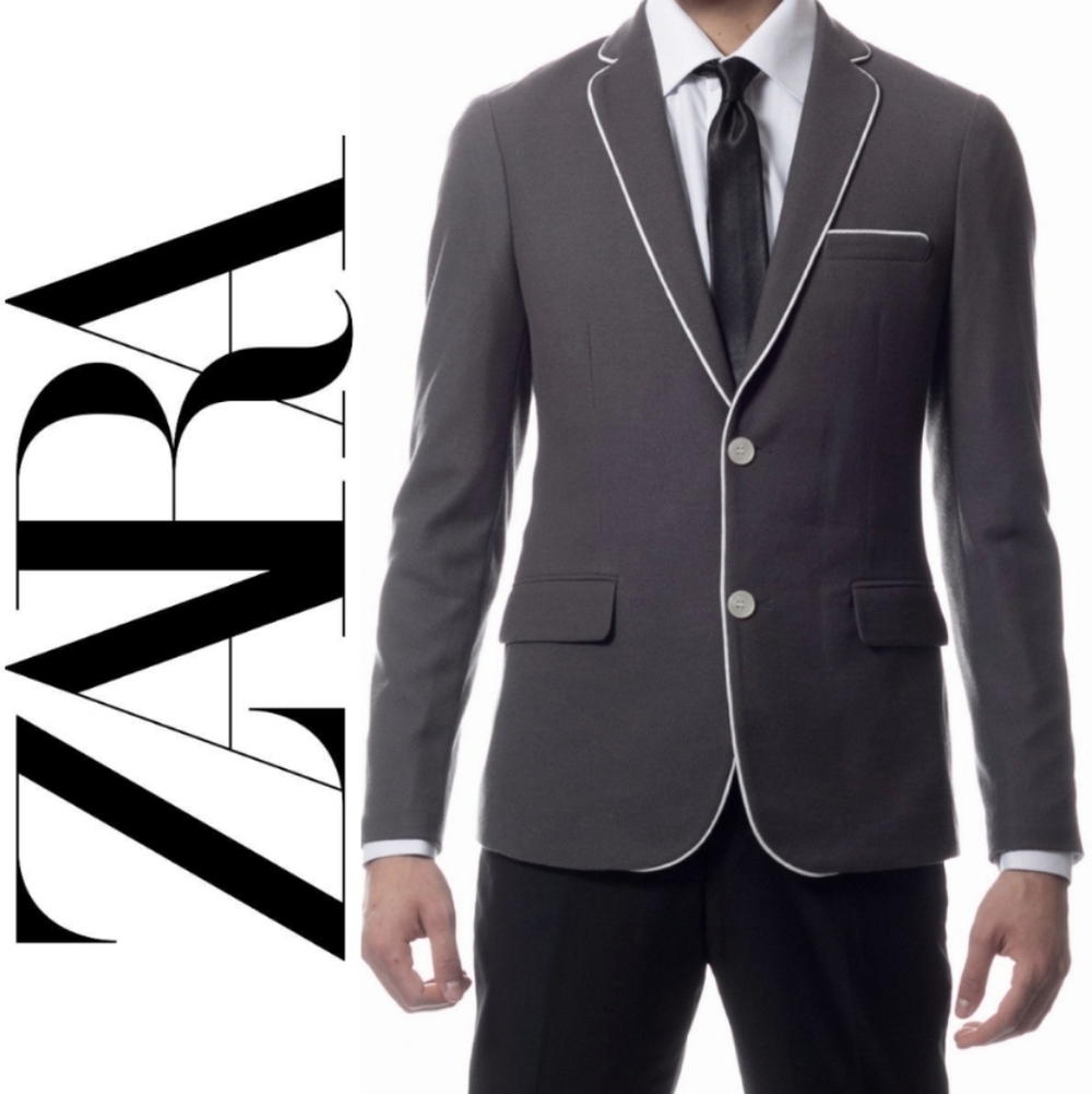Zara Charcoal knit Blazer with White Piping